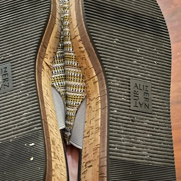 Naturalizer Kirstin Stripe Cork Platform Shoe Wedge Sandal yellow tan mule sz 9 - Picture 13 of 16